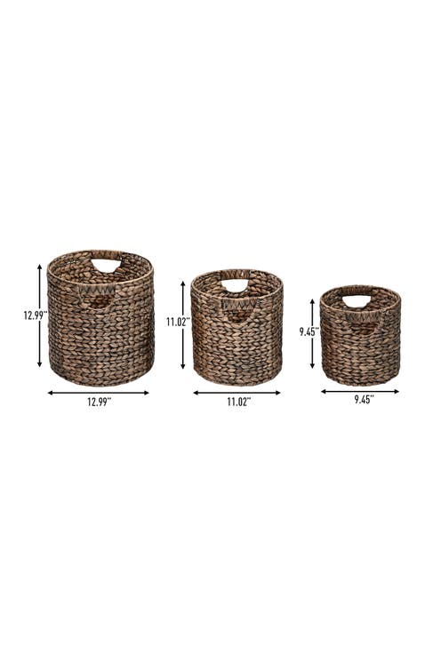 Avery Bohemian Cottage Handwoven Hyacinth Cylinder Nesting Baskets with Handles,