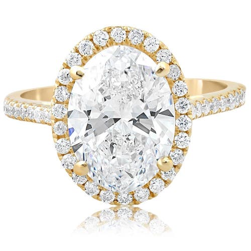 Bliss Diamond 3 1/2ct Oval Moissanite & Diamond Halo Engagement Ring 14k Gold In Gold