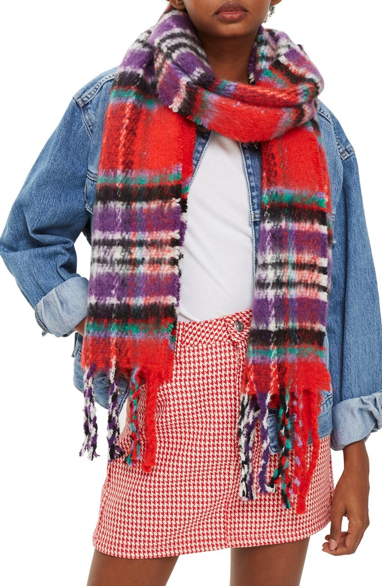 Topshop Heavy Check Scarf, Main, color, 