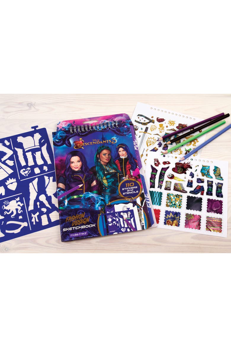 3 Sketchbook Kit with 110 Stickers & Stencils, Alternate, color, Multicolored