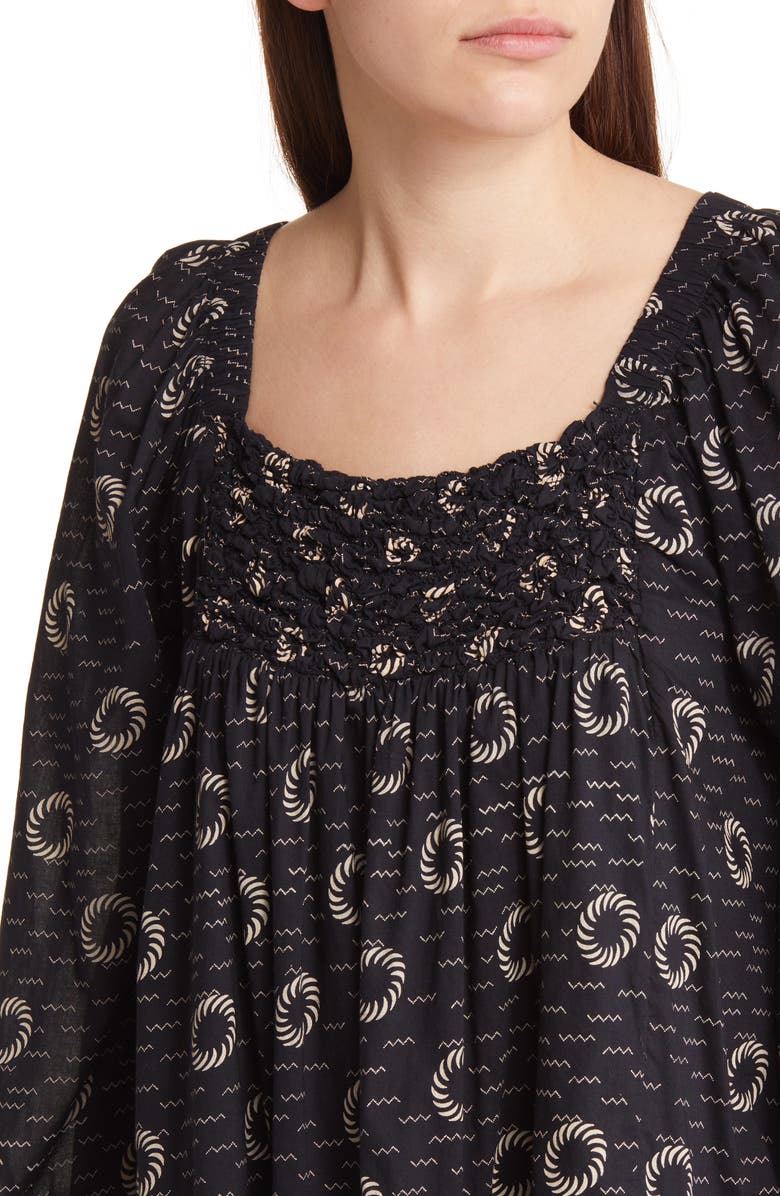 Treasure & Bond Spiral Print Smocked Neck Long Sleeve Dress, Alternate, color,