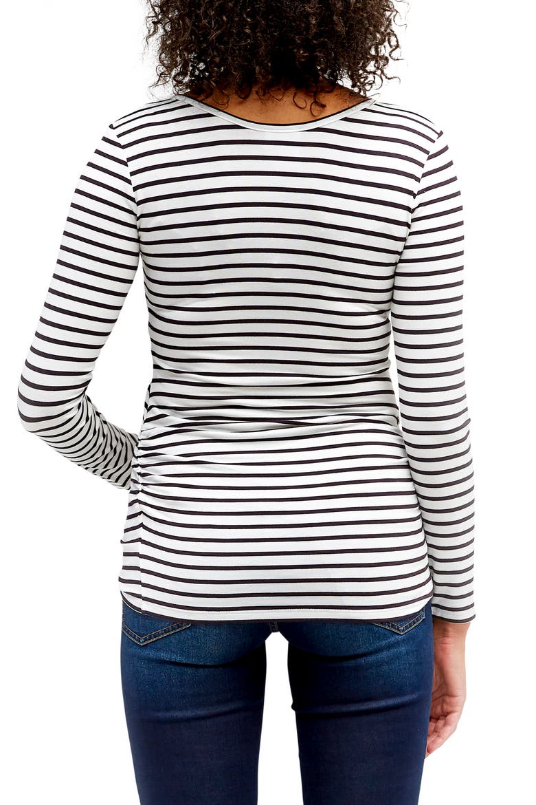 Ruched Long Sleeve Maternity/Nursing Top, Alternate, color, BLACK AND WHITE STRIPE