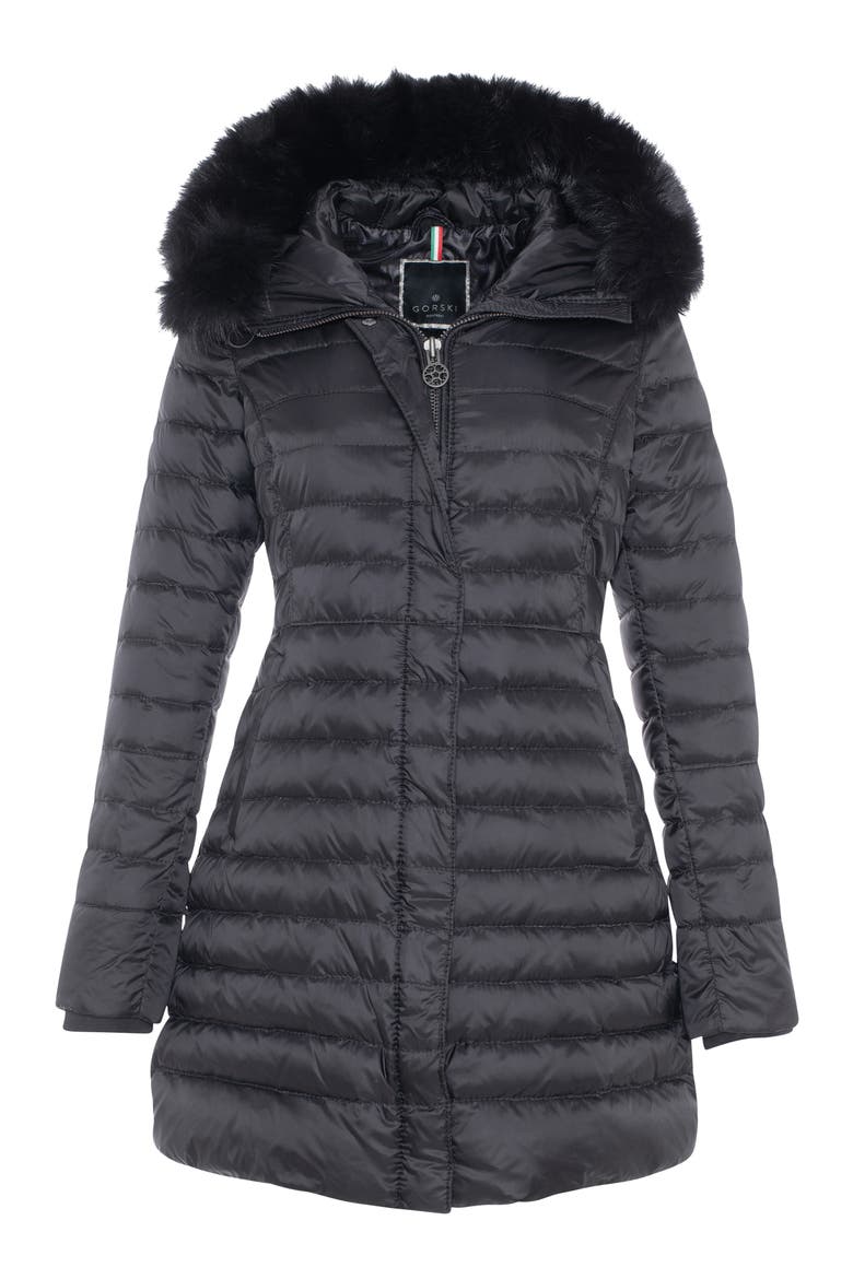 Apres-Ski Horizontal Parka with Detachable Toscana Lamb Hood Trim, Alternate, color, Black/Black