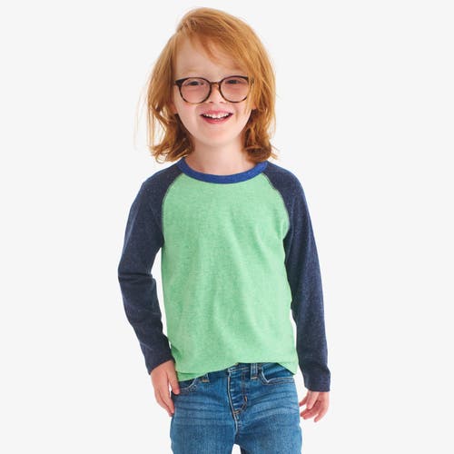 Primary Kids Heathered Long Sleeve Baseball Tee In Green