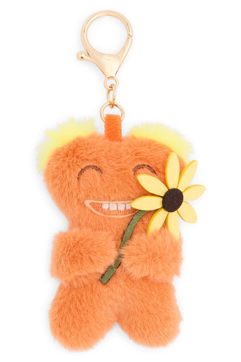 Plushie Flower Bag Charm, Main, color, CORAL MULTI- GOLD