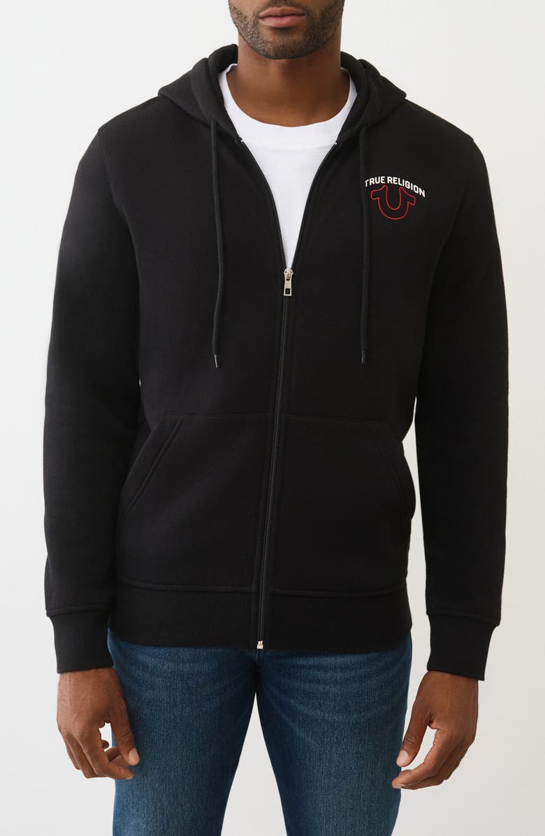 True Religion Logo Zip Hoodie, Main, color, Jet Black