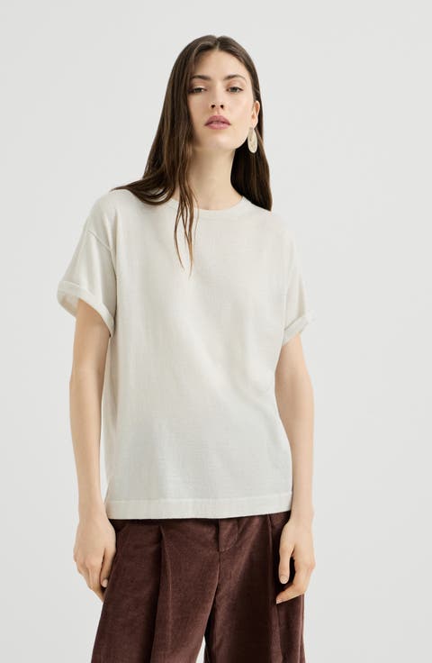 Sparkling cashmere and silk lightweight knit T-shirt