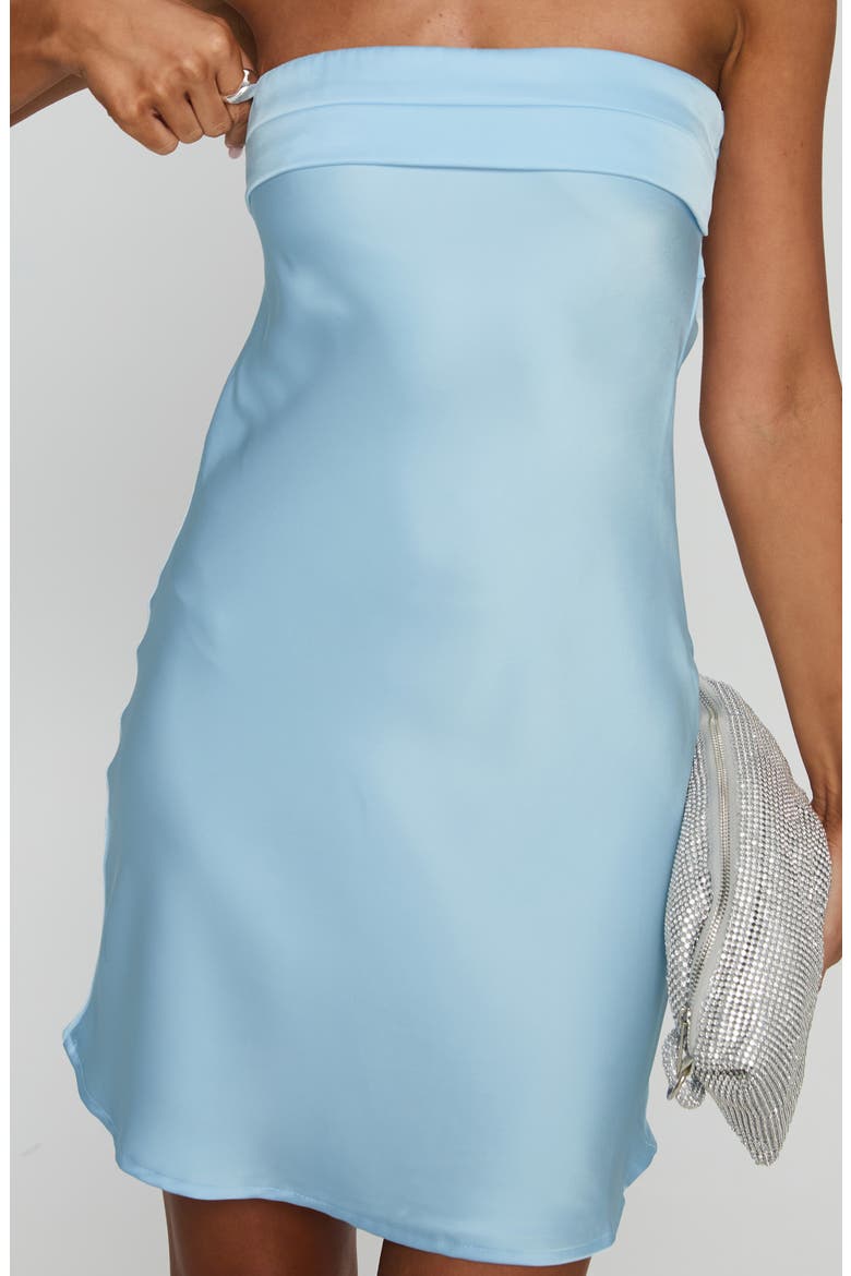 Phillipa Foldover Strapless Satin Minidress, Alternate, color, LIGHT BLUE