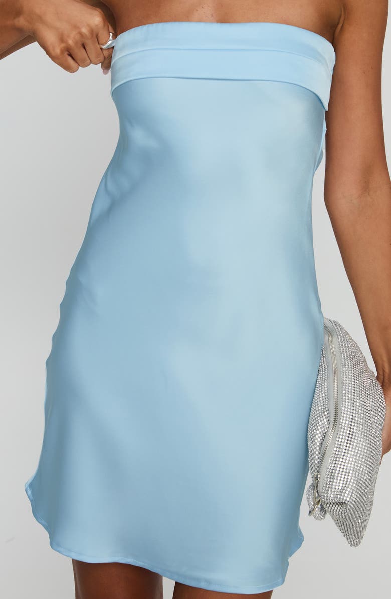 Princess Polly Phillipa Foldover Strapless Satin Minidress, Alternate, color, Light Blue
