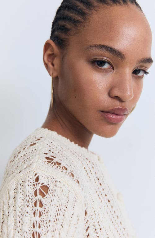Mango Openwork Crewneck Cardigan In Neutral