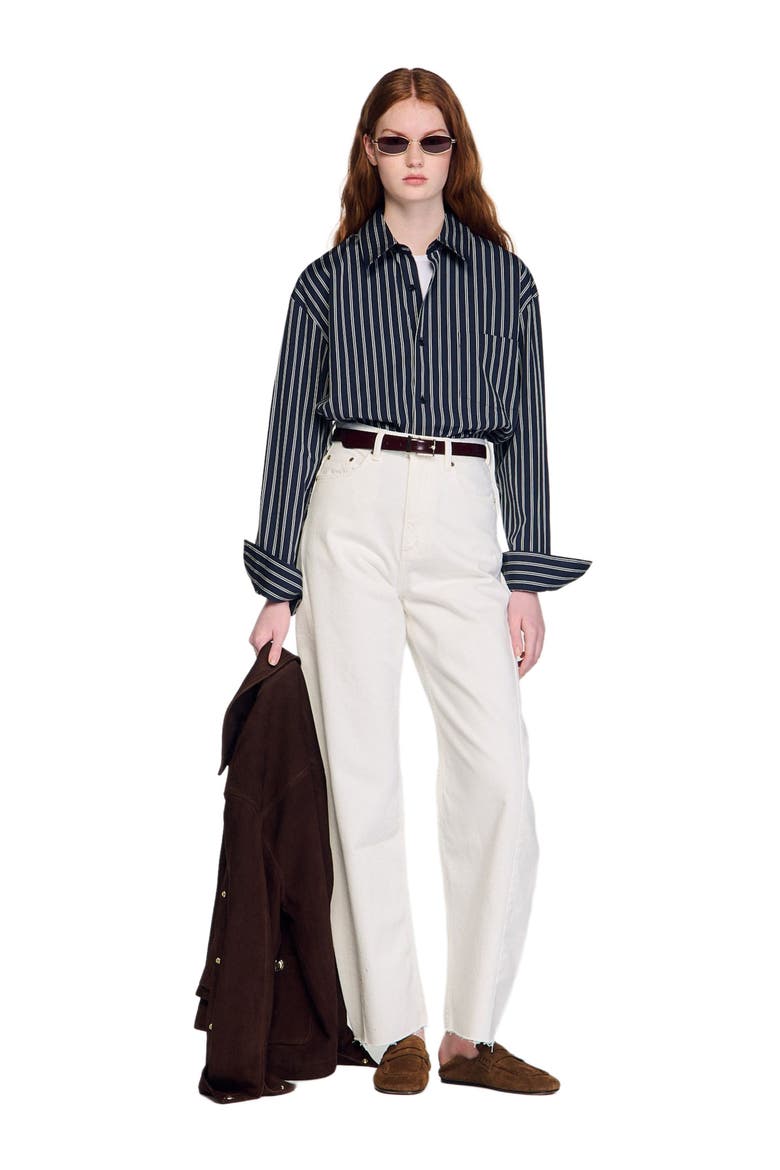 Striped cotton shirt, Alternate, color, Marine / blanc
