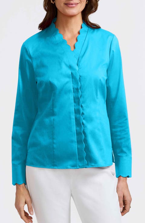Bridget Scalloped Matte Sateen Button-Up Shirt