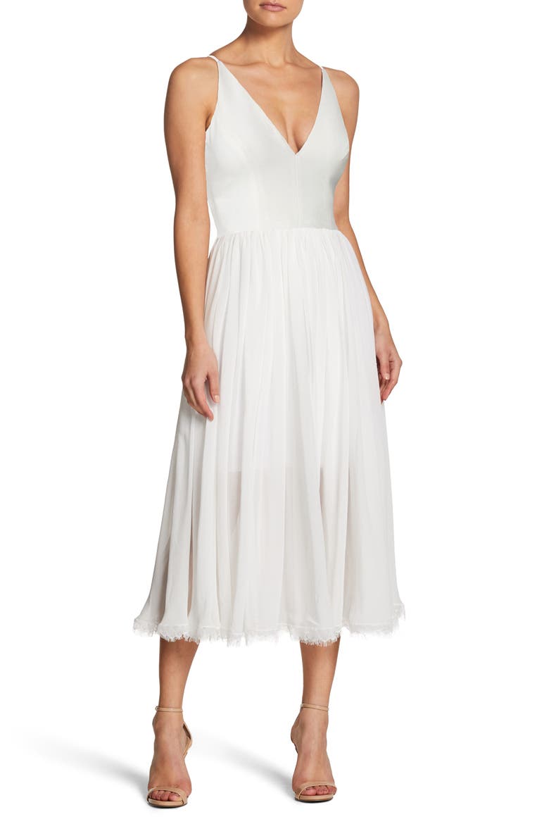 Alicia Mixed Media Midi Dress, Main, color, OFF WHITE