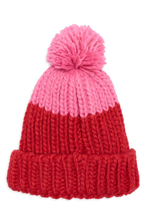 Two-Tone Pompom Beanie