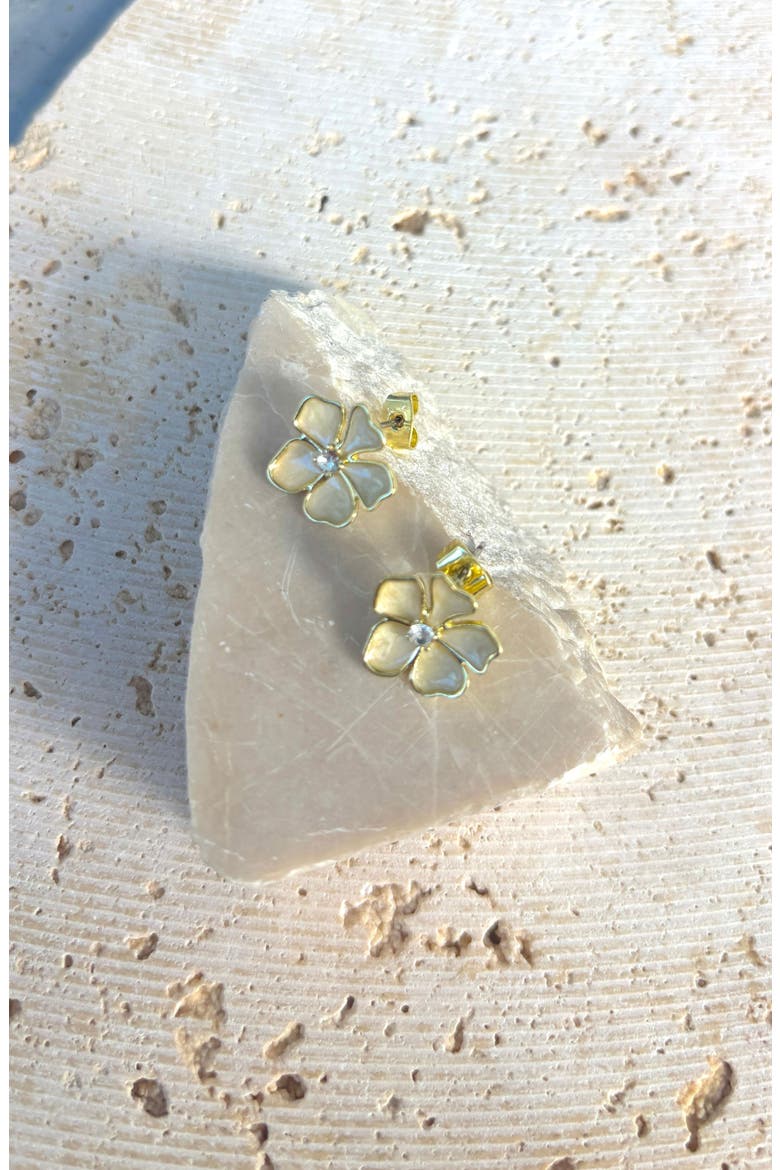 Enamel & Crystal Flower Stud Earrings, Alternate, color, GOLD/ WHITE
