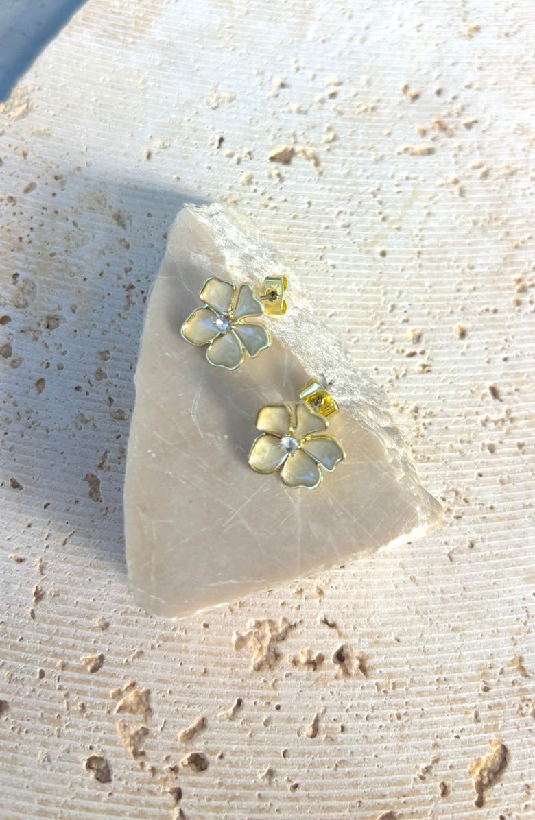 Adornia Enamel & Crystal Flower Stud Earrings, Alternate, color, Gold/ White