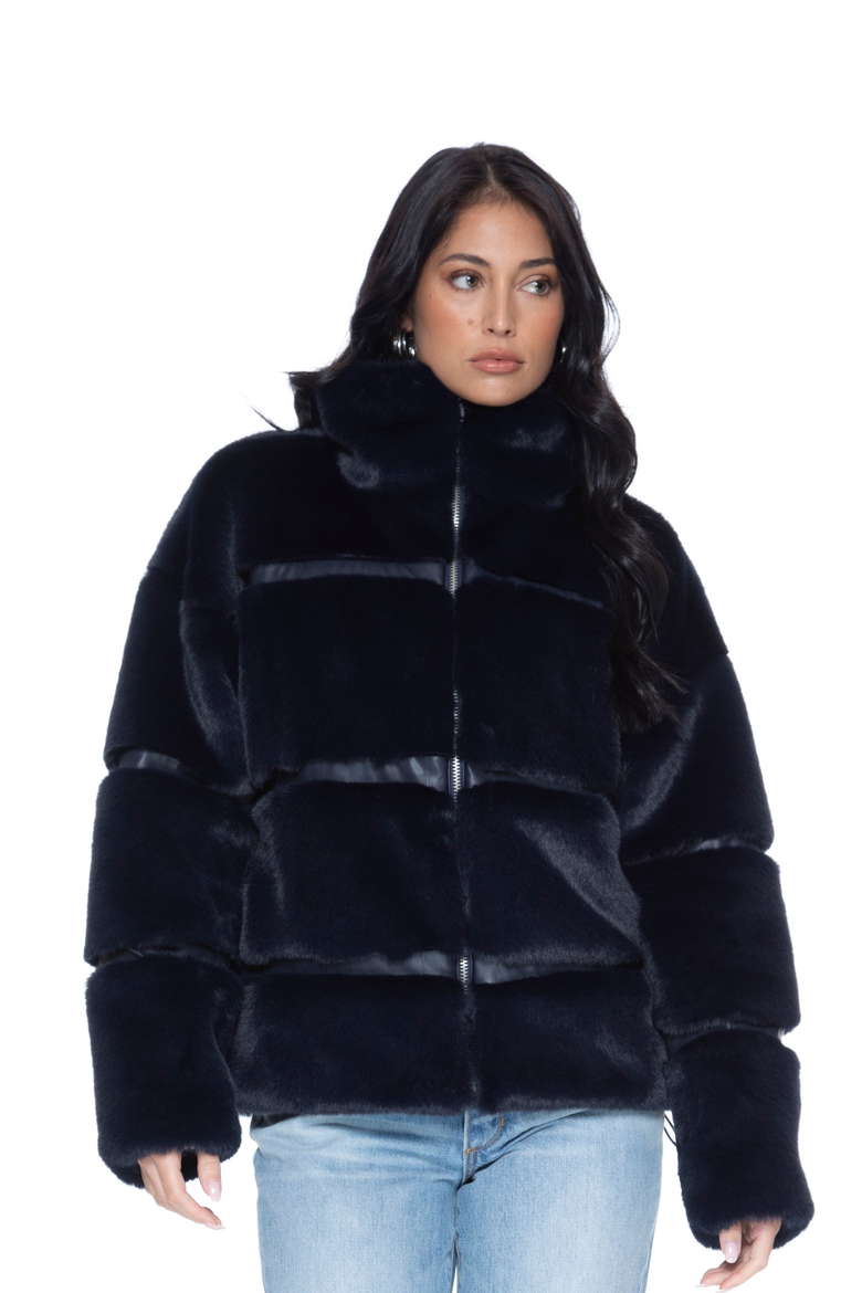 Mob Wife UnReal Leather Fur Jacket, Alternate, color, Navy