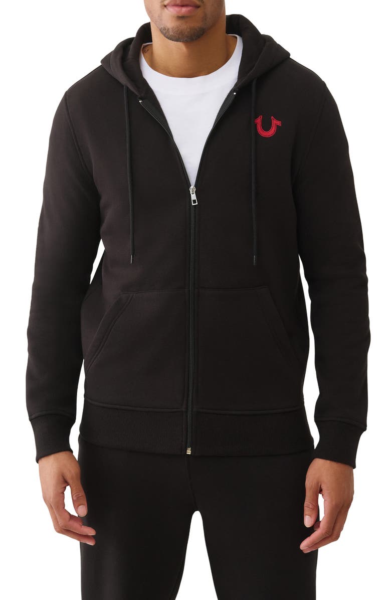 True Religion True Embroidered Zip Hoodie, Main, color, Jet Black
