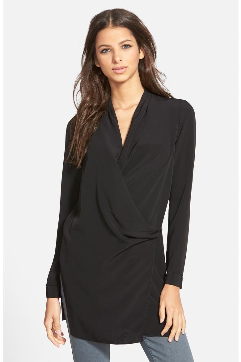 ASTR Long Sleeve Wrap Tunic Blouse, Main, color, BLACK