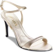 Prada Saffiano Metallic Leather Ankle Strap Sandal
