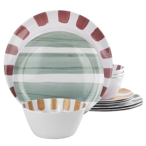 Cottage Stripes 12 Piece Melamine Dinnerware Set