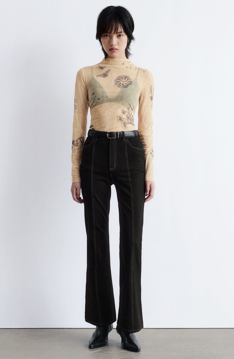 & Other Stories Mixed Print Funnel Neck Sheer Mesh Top, Alternate, color, White Dusty Light