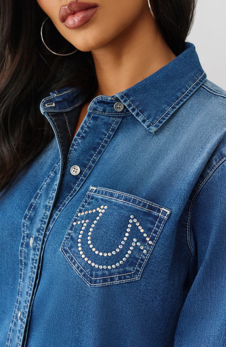 True Religion Slim Fit Crystal Denim Button-Up Shirt, Alternate, color,