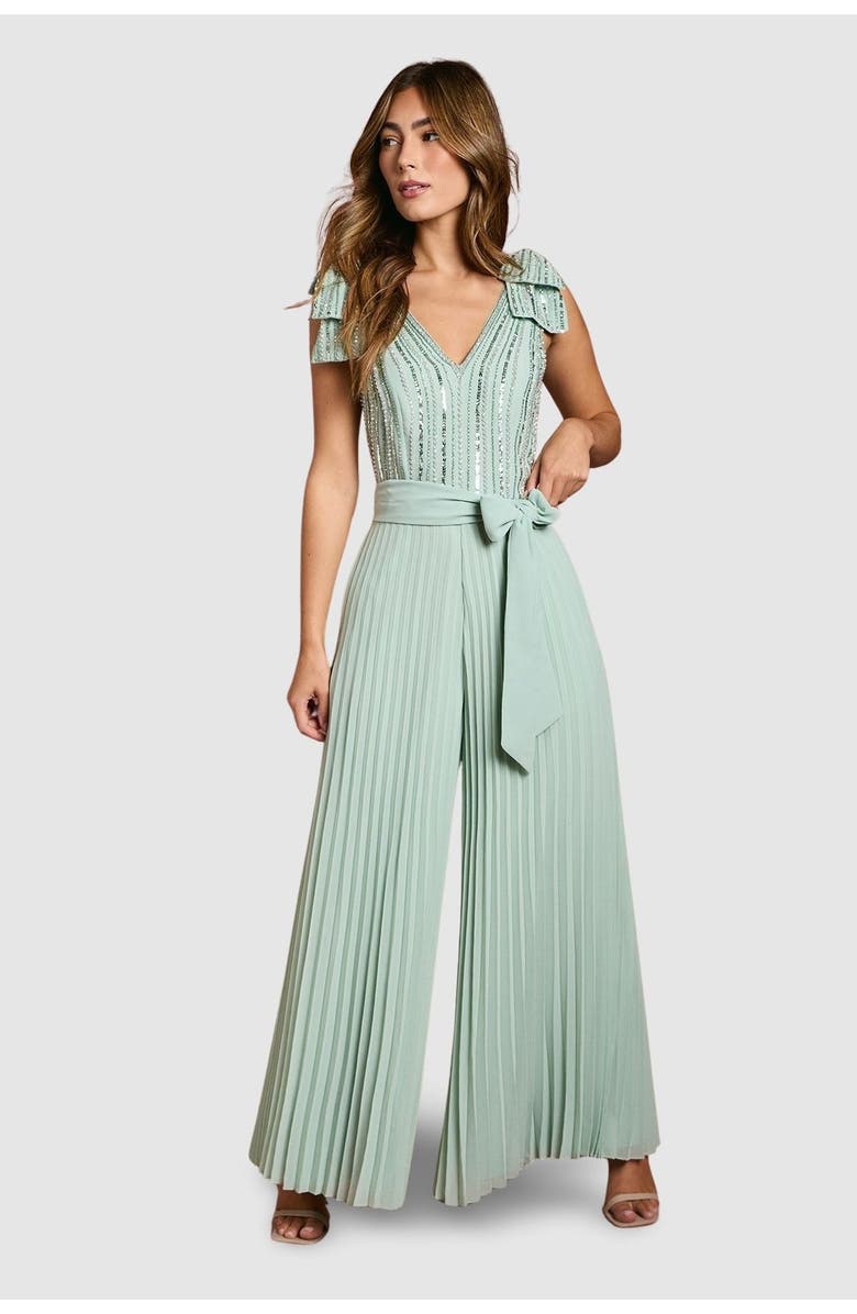 Coast Embellished Bow Shoulder Jumpsuit, Main, color, Sage
