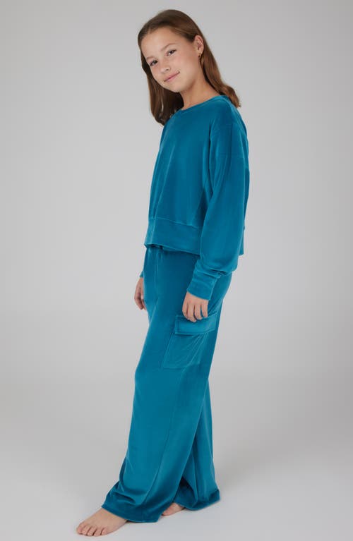 90 Degree By Reflex Kids' Velour Crew Pullover & Wide Leg Pants Set In Blue