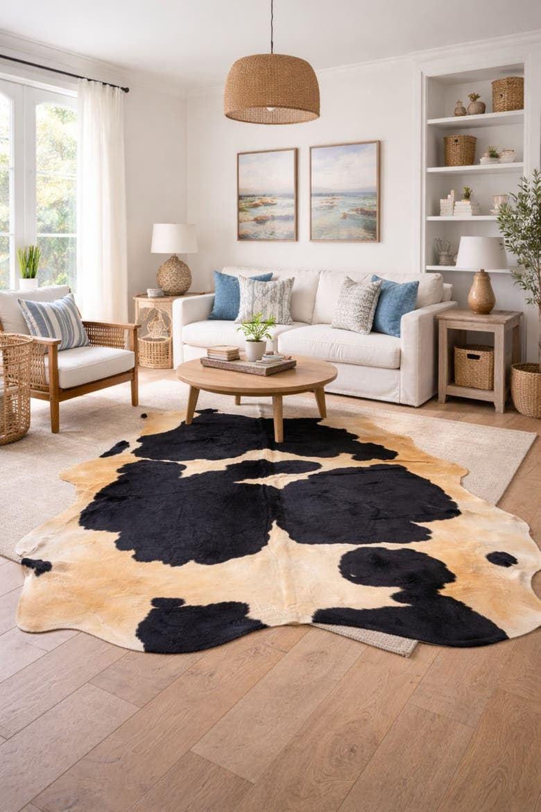 Eco Hides Audrey Black and white Cowhide Rug 7'11" × 7'3", Alternate, color, Black/White
