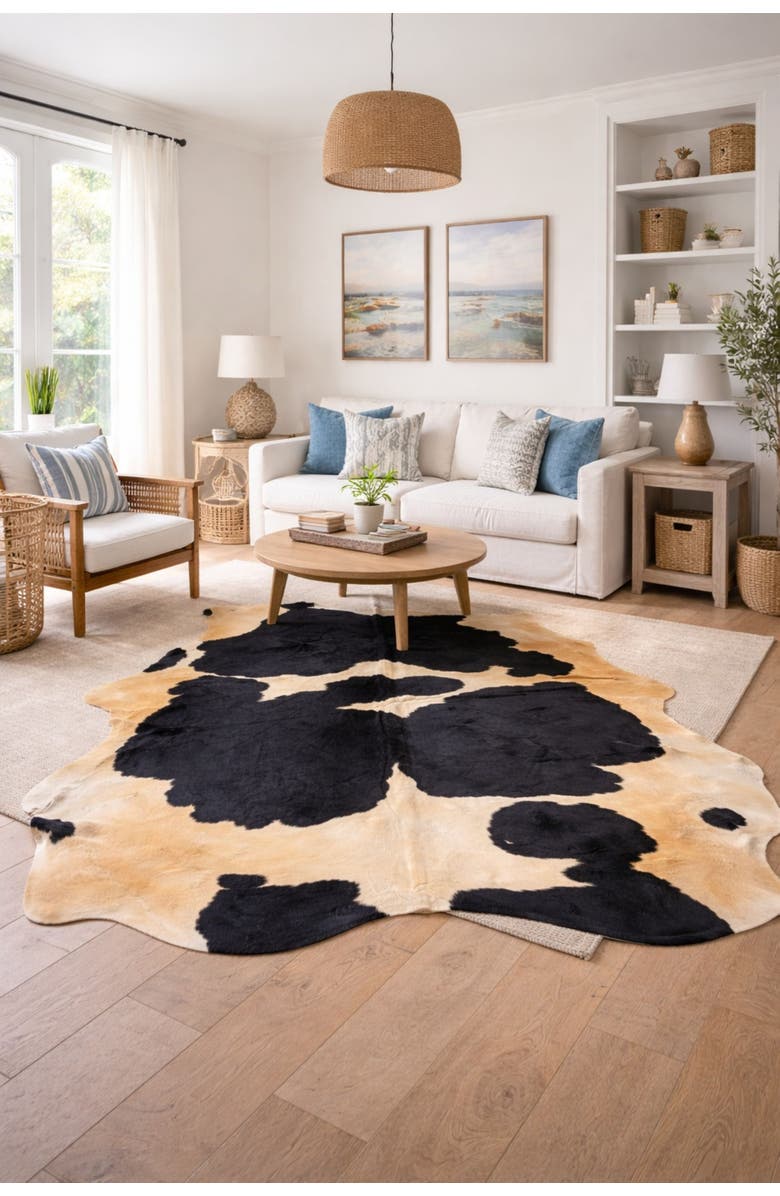 Rhacam Eco Hides Audrey Black and white Cowhide Rug 7'11" × 7'3", Alternate, color, Black/White