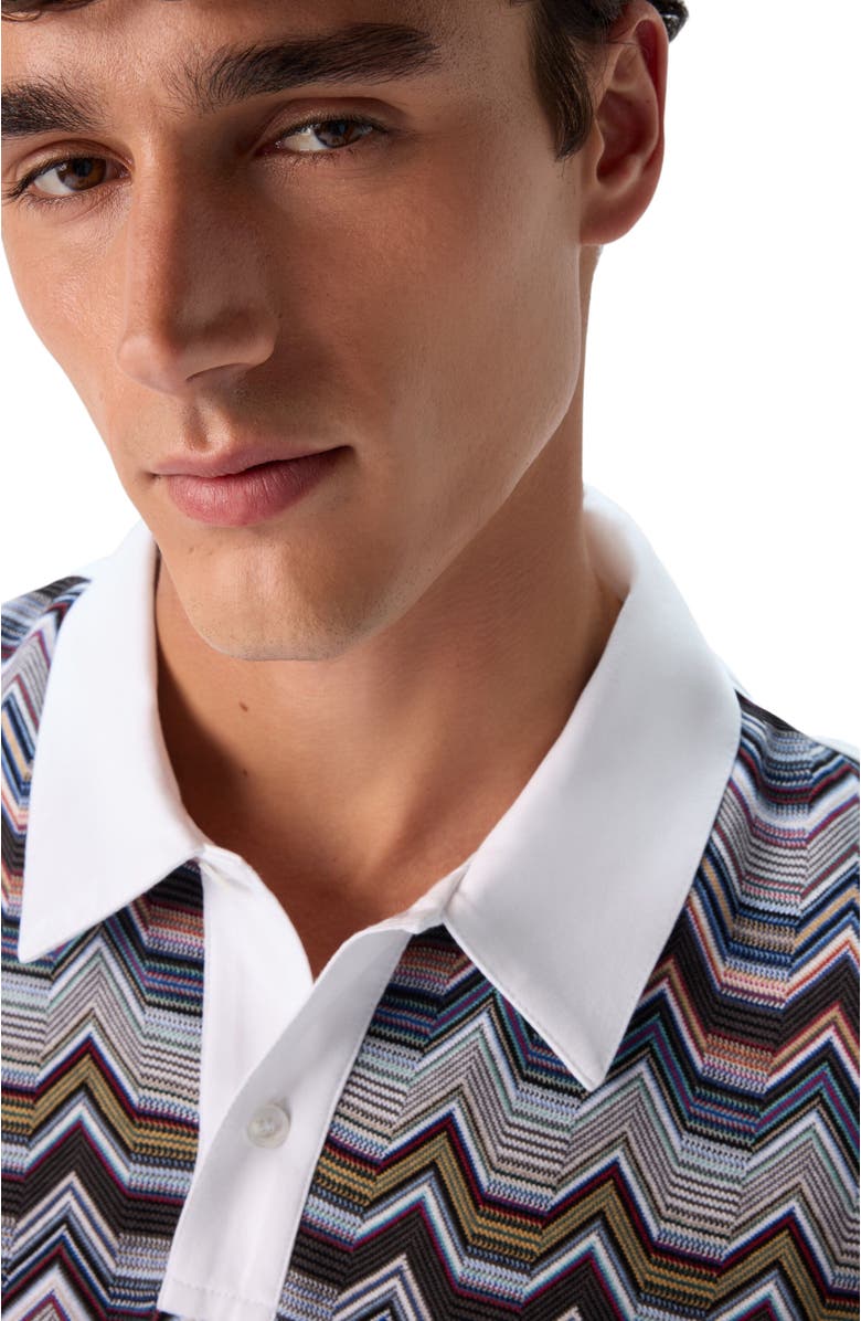 Missoni Short Sleeve Polo With Geometric Zigzag Pattern, Alternate, color, Multicoloured