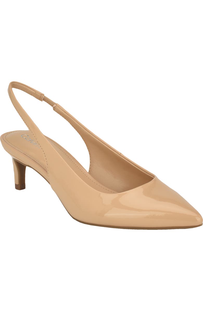 Calvin Klein Dainty Kitten Heel Pointed Toe Slingback Pump, Main, color, Light Natural