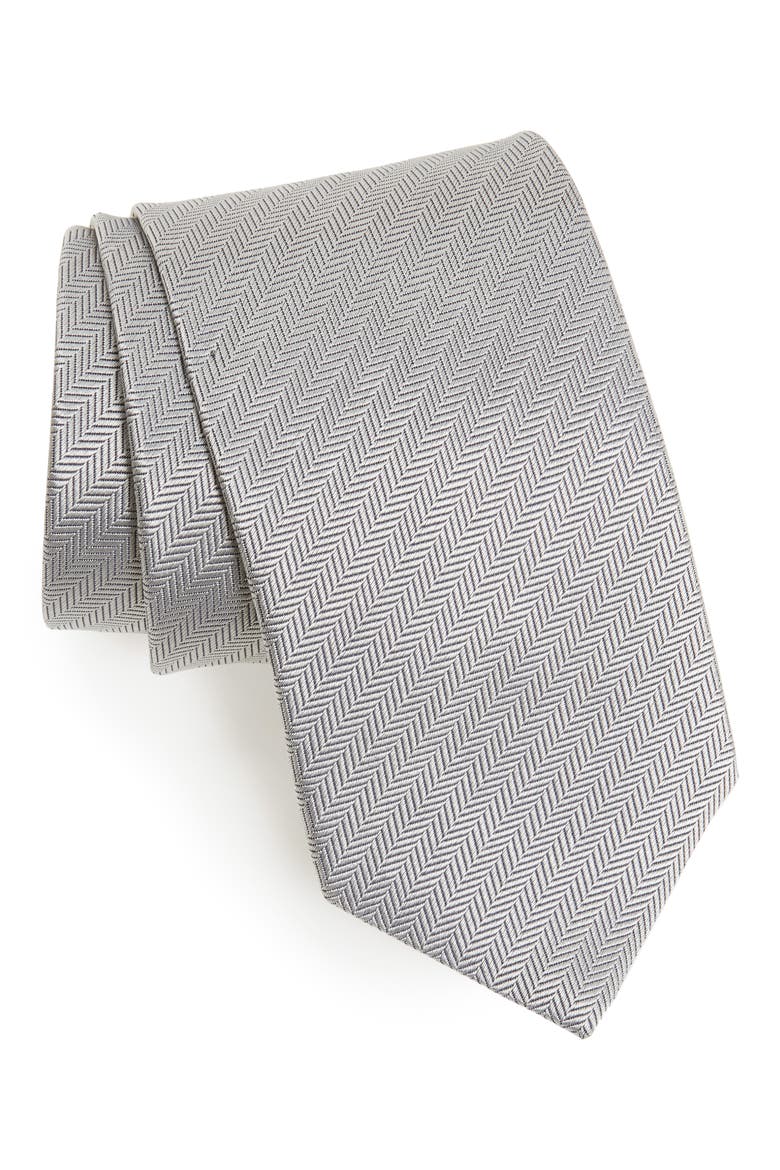 Herringbone Textured Silk Tie, Main, color, GREY