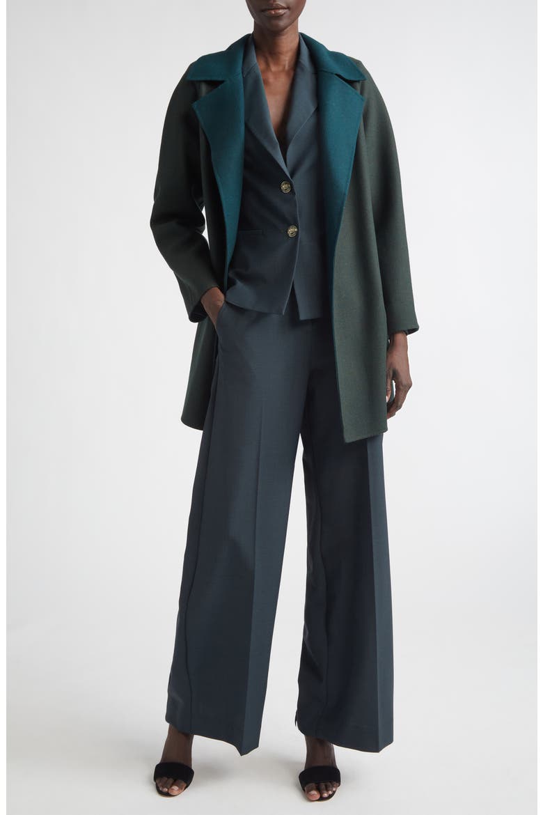 Mélange Wool Blend Stretch Twill Wide Leg Pants, Alternate, color, PINE MELANGE