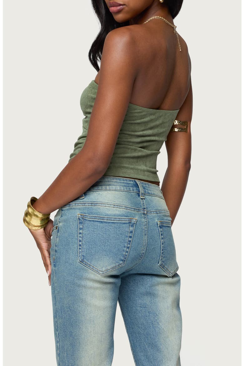 Kalina Cutout Strapless Faux Suede Top, Alternate, color, OLIVE