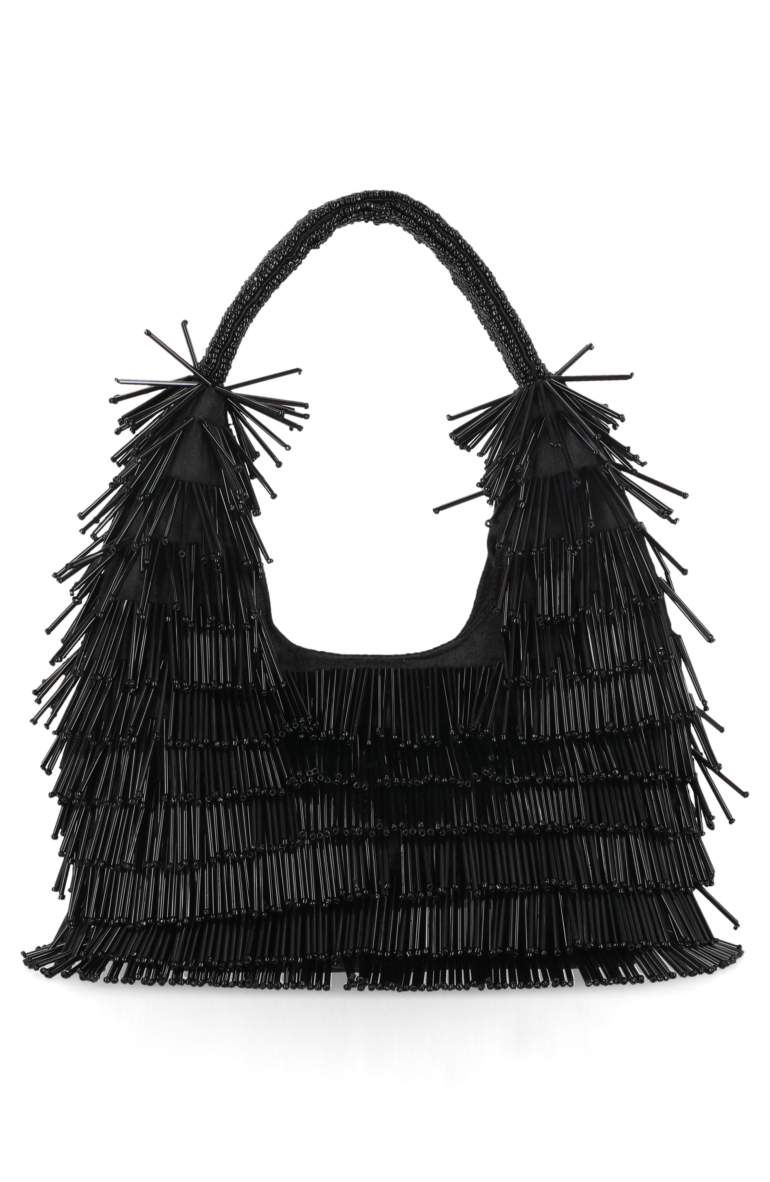 Jessica McClintock Jelena Beaded Hobo Shoulder Bag, Alternate, color, Black