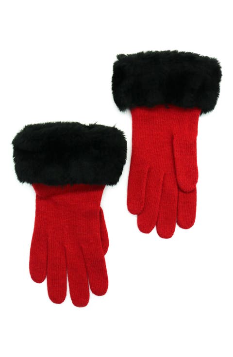 Wool Blend Gloves with Faux Fur Trim