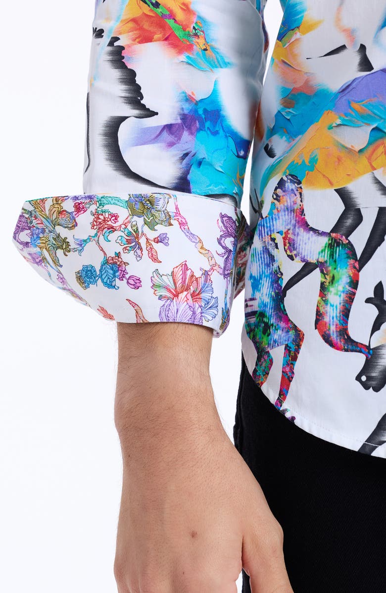 Robert Graham Mane Event Stretch Cotton Button-Up Shirt, Alternate, color, Blue Multi