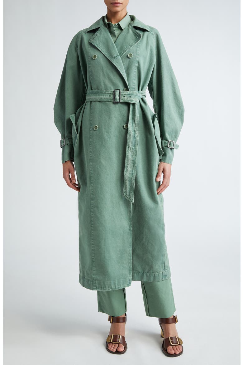 Corfu Cotton Canvas Belted Trench Coat, Main, color, SAGE GREEN