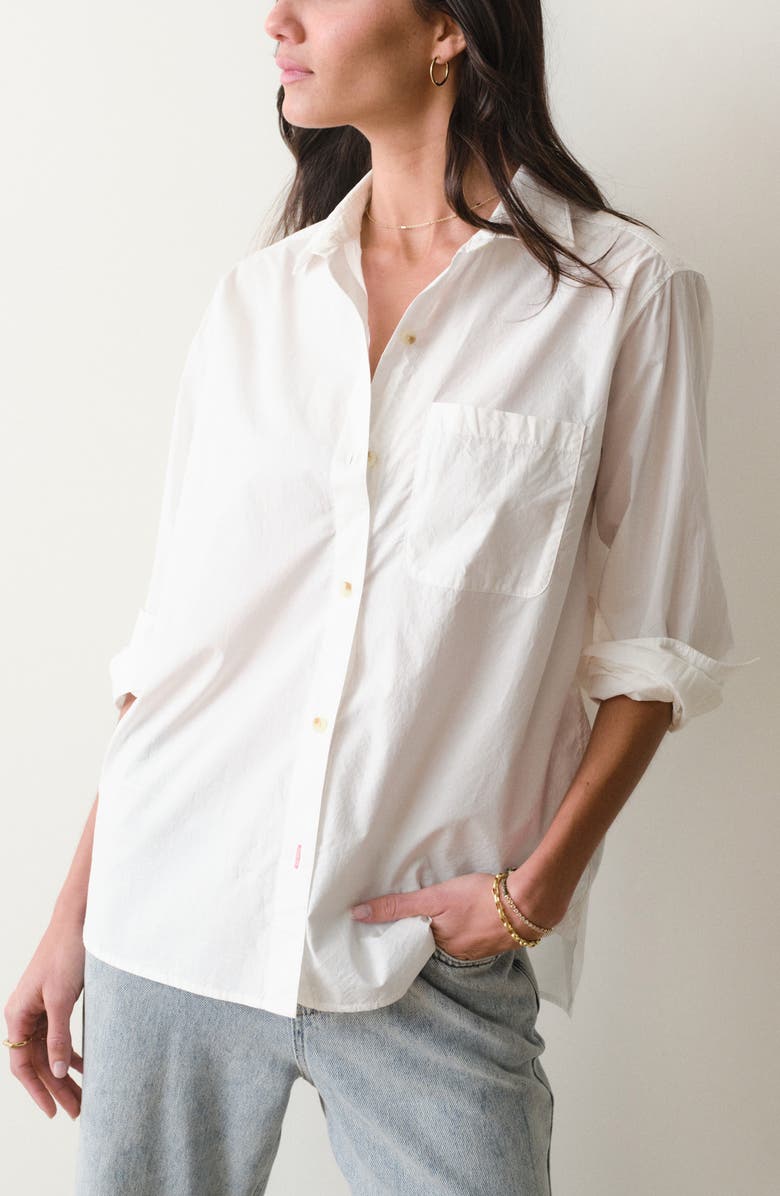 Marine Layer Jane California Relaxed Pima Cotton Poplin Button-Up Shirt, Main, color, White