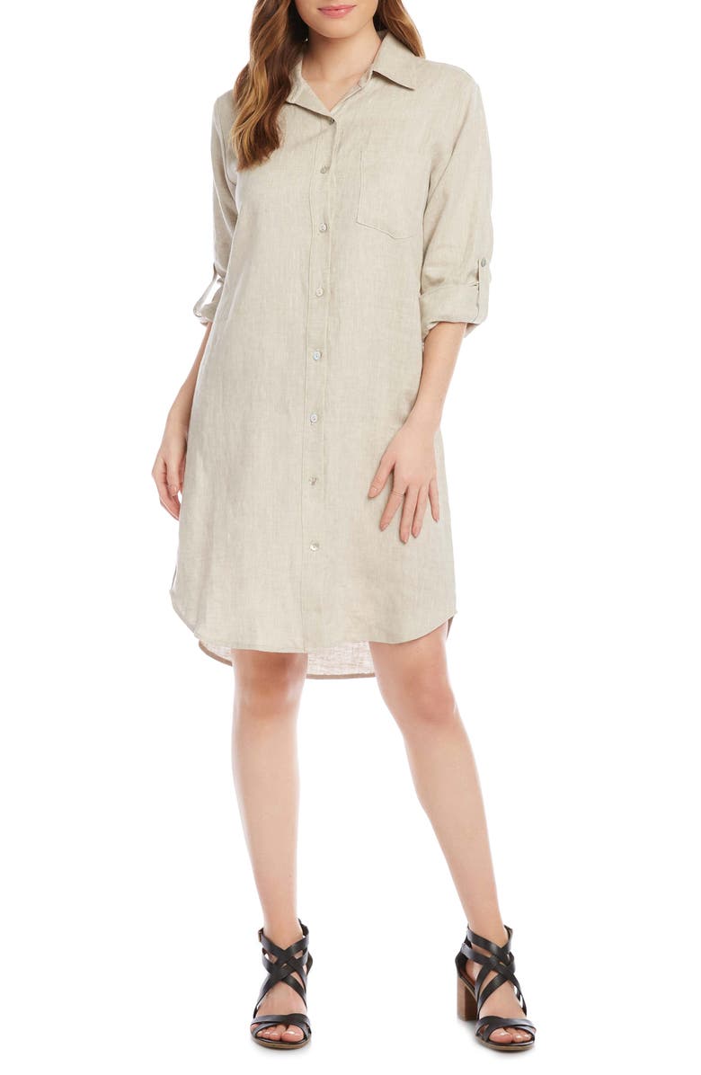 Karen Kane Long Sleeve Linen Shirtdress, Main, color, 