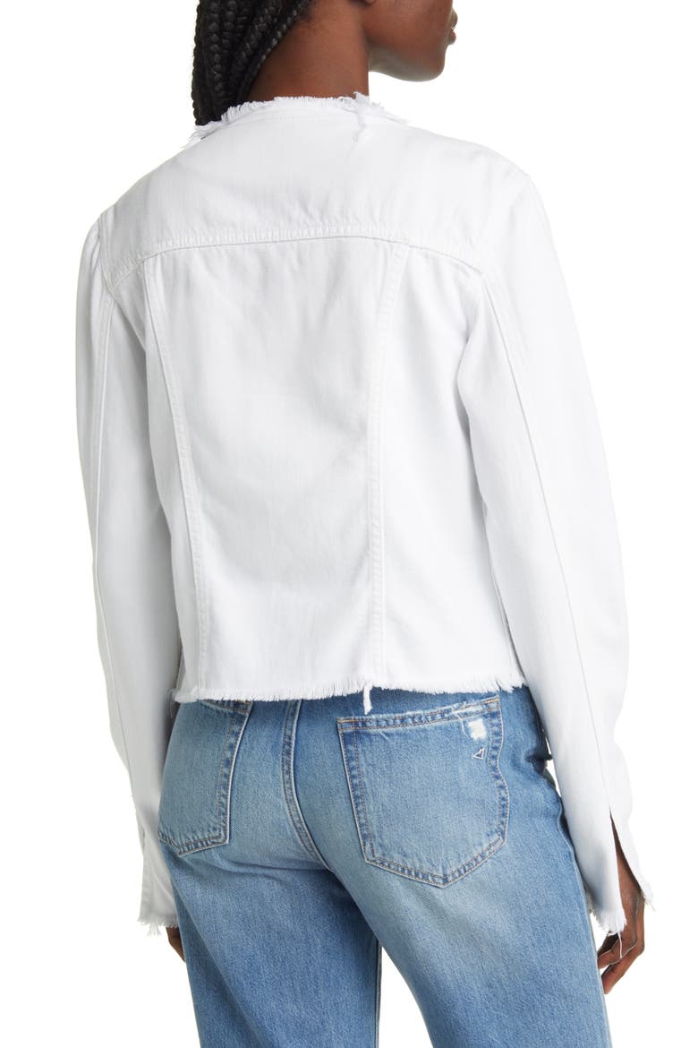 Fitted Frayed Denim Trucker Jacket, Alternate, color, WHITE