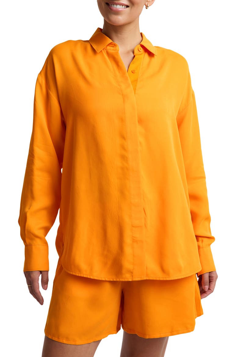 Sunkissed Cupro Button Down Shirt, Main, color, BRIGHT CITRUS