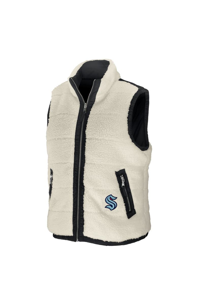 WEAR by Erin Andrews Women's WEAR by Erin Andrews Black/Cream Seattle Kraken Reversible Sherpa Full-Zip Vest, Alternate, color,