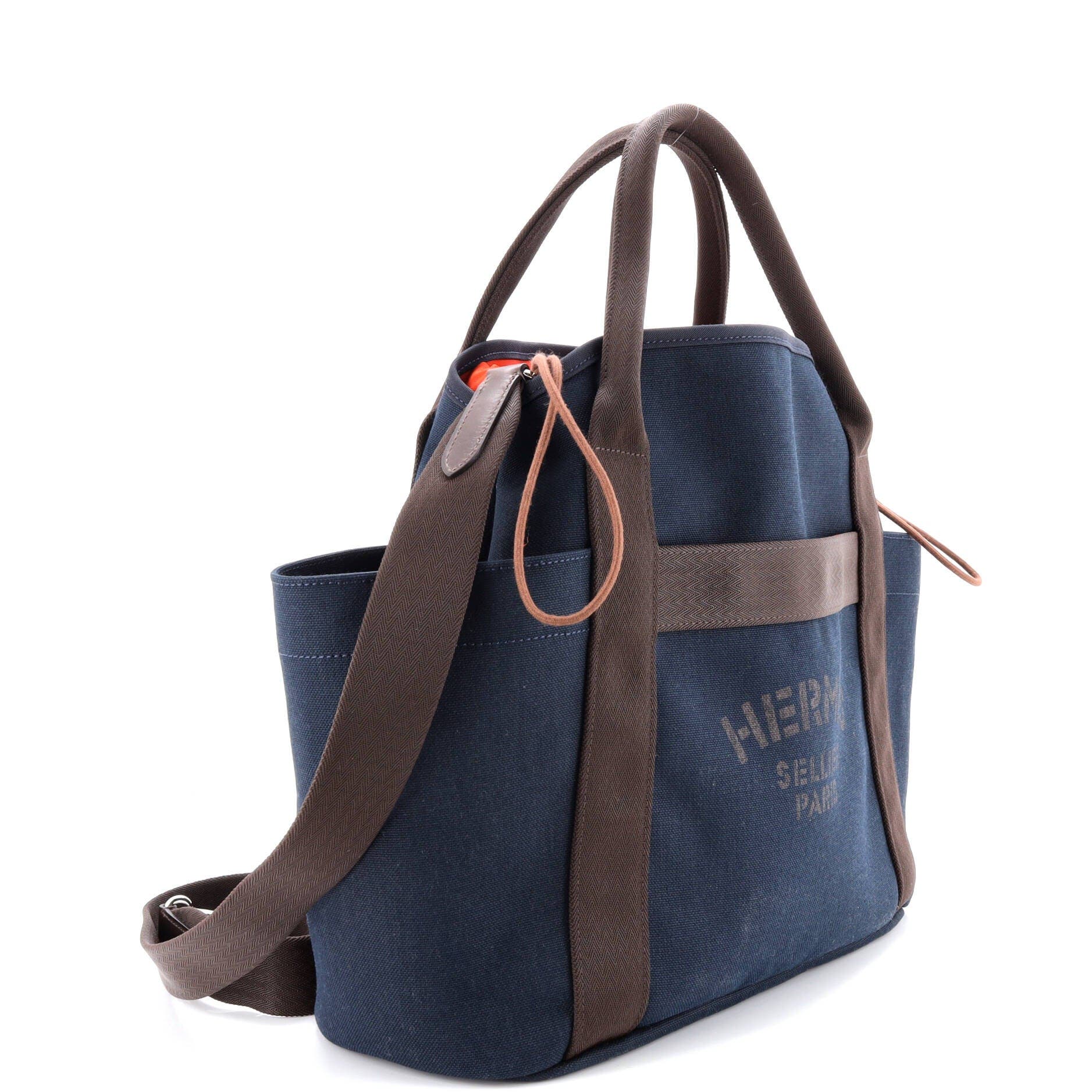 Pre-Owned Hermes Sac De Pansage Groom Handbag Canvas, Alternate, color, Bleu Nuit