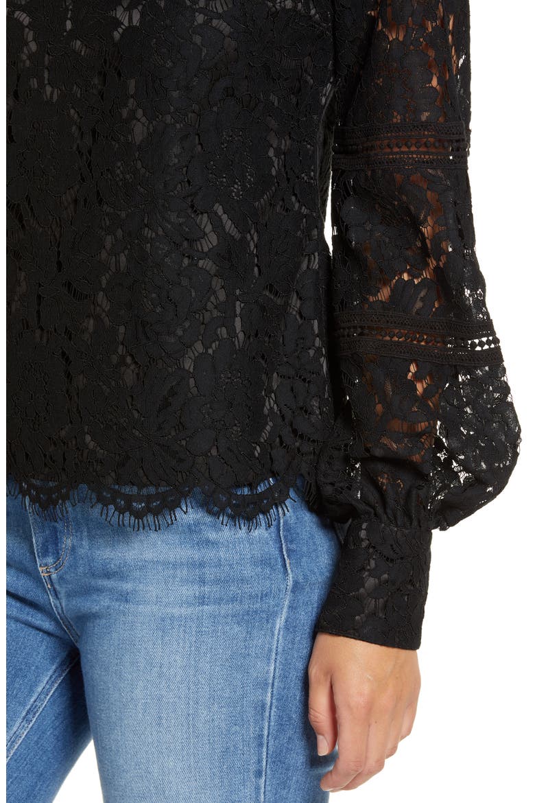 Bishop Sleeve Scalloped Lace Top, Alternate, color, BLACK