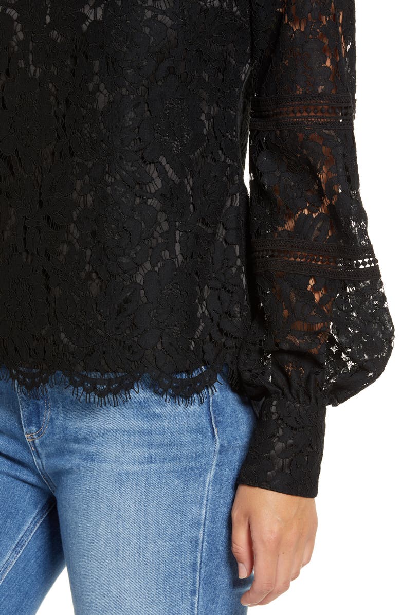 Rachel Parcell Bishop Sleeve Scalloped Lace Top, Alternate, color,