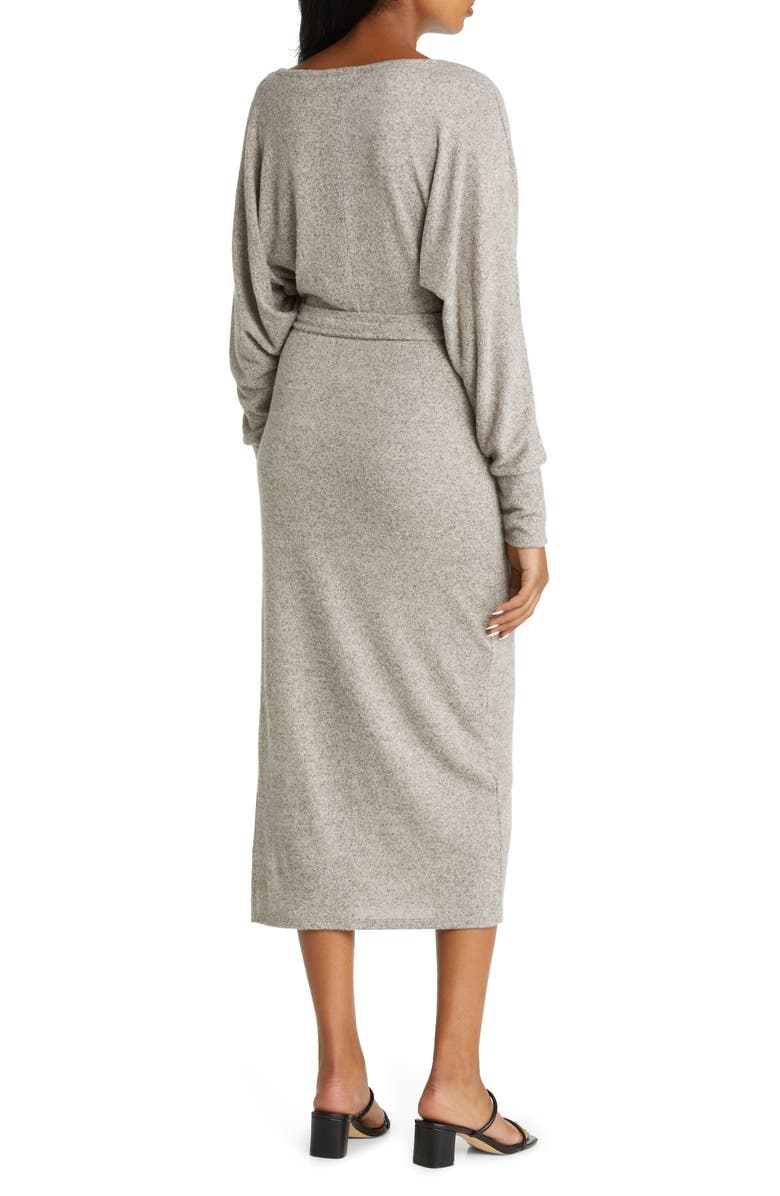 Loveappella Long Sleeve Faux Wrap Midi Dress, Alternate, color, Natural