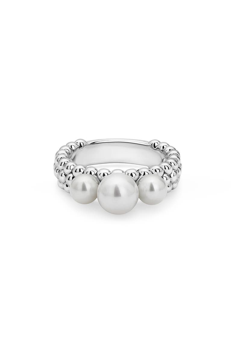 Luna Pearl Caviar Band Ring, Alternate, color, SILVER/ PEARL